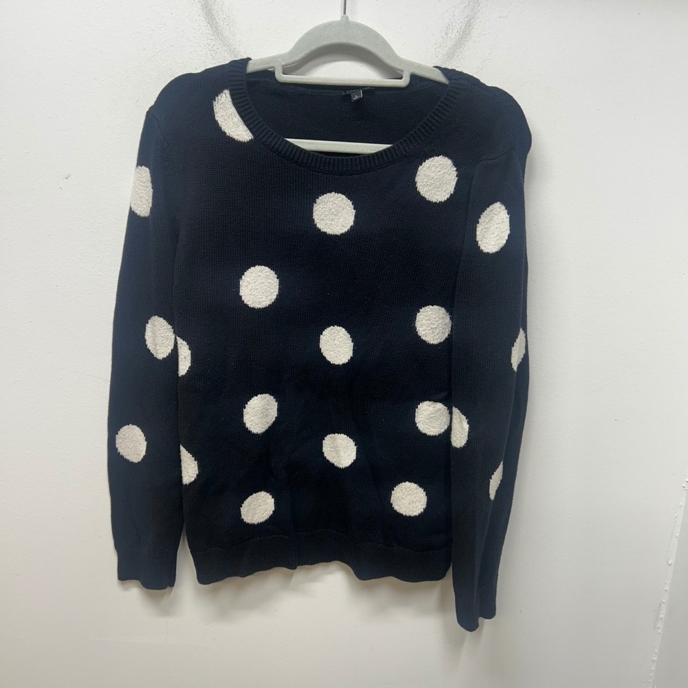 Talbots Womens Large Black White Polka Dot Crewneck Sweater Cotton Blend CN5000